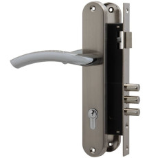 Замок врезной цилиндровый с защёлкой в комплекте с ручкой SET F9013 SN/CP (мат никель/хром), Fuaro 