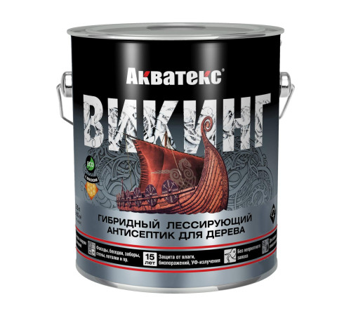 Акватекс Викинг Гибридный лессирующий антисептик для дерева "Белый" 9л